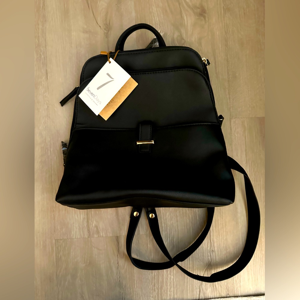 NEW w/ Tags Seven Days “vegan” leather black back pack / single strap purse